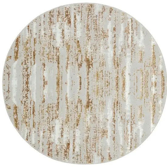 7' Beige Round Abstract Washable Non Skid Area Rug With Fringe Photo 6