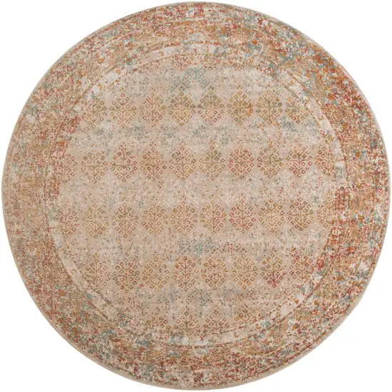 6' Beige Round Southwestern Power Loom Area Rug With Fringe Photo 1