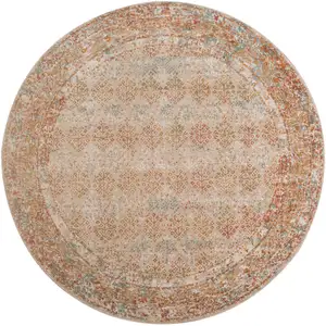 Photo of 6' Beige Round Southwestern Power Loom Area Rug With Fringe