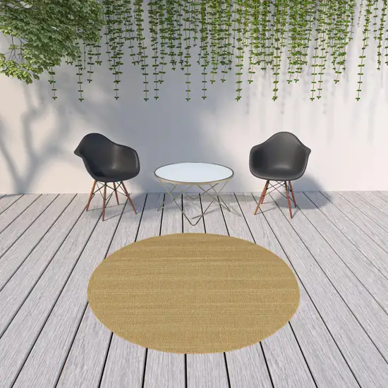 8' Beige Round Stain Resistant Indoor Outdoor Area Rug Photo 3