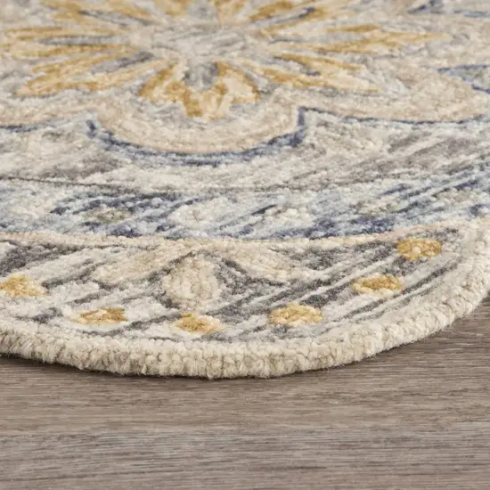 4' Beige Round Wool Floral Hand Tufted Area Rug Photo 2