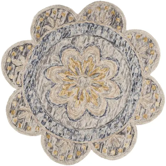 4' Beige Round Wool Floral Hand Tufted Area Rug Photo 1