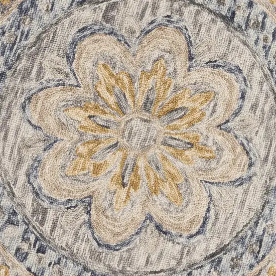 4' Beige Round Wool Floral Hand Tufted Area Rug Photo 5