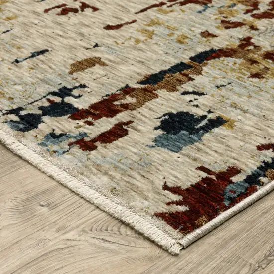 8' Beige Rust And Tan Abstract Runner Rug With Fringe Photo 6