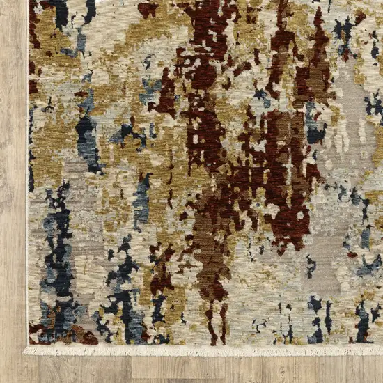 8' Beige Rust And Tan Abstract Runner Rug With Fringe Photo 4