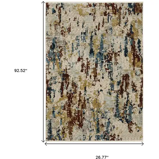 8' Beige Rust And Tan Abstract Runner Rug With Fringe Photo 3