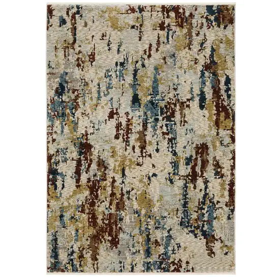 8' Beige Rust And Tan Abstract Runner Rug With Fringe Photo 2