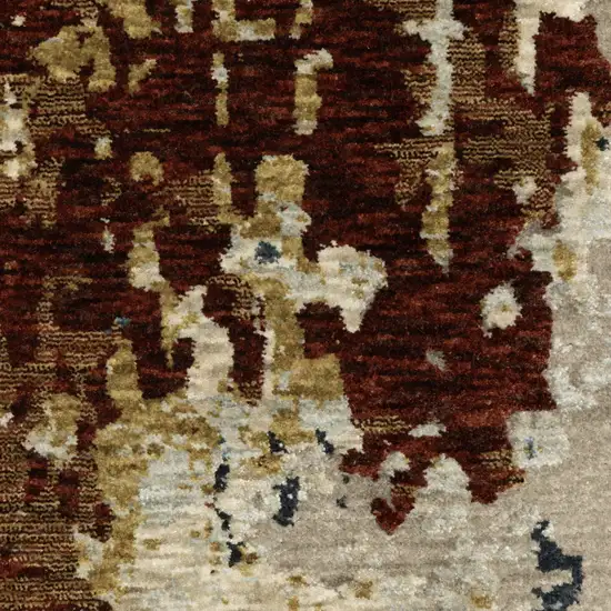 8' Beige Rust And Tan Abstract Runner Rug With Fringe Photo 8