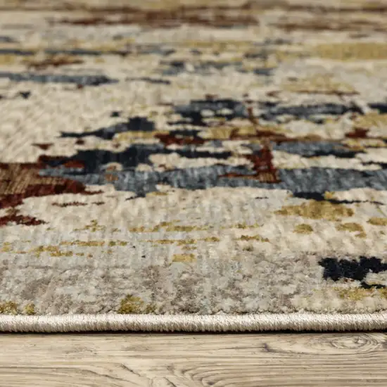 8' Beige Rust And Tan Abstract Runner Rug With Fringe Photo 7