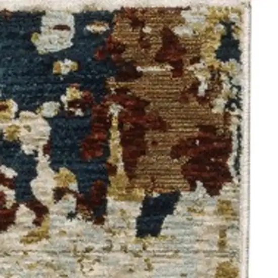 8' Beige Rust And Tan Abstract Runner Rug With Fringe Photo 9