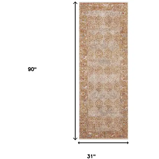 7' Beige Southwestern Power Loom Runner Rug With Fringe Photo 6