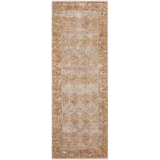 7' Beige Southwestern Power Loom Runner Rug With Fringe Photo 1