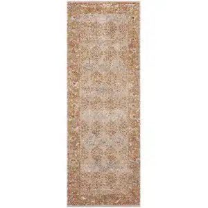 Photo of 7' Beige Southwestern Power Loom Runner Rug With Fringe