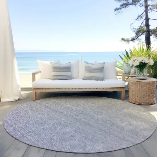 8' Beige Tan And Blue Round Ombre Washable Indoor Outdoor Area Rug Photo 6