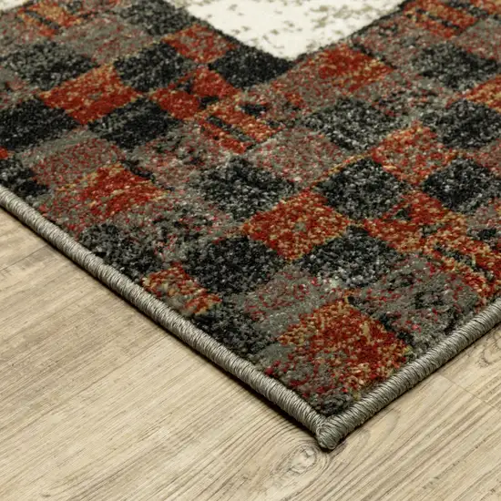 8' Beige Tan And Dark Blue Patchwork Runner Rug Photo 5