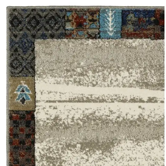 8' Beige Tan And Dark Blue Patchwork Runner Rug Photo 4