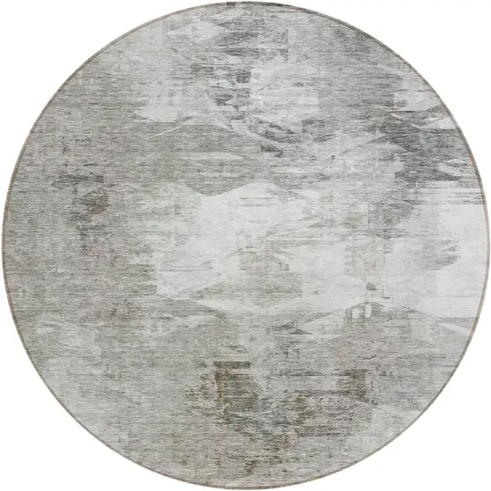 8' Beige Tan And Gray Round Abstract Washable Indoor Outdoor Area Rug Photo 2