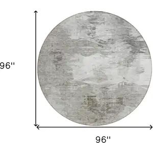 Photo of 8' Beige Tan And Gray Round Abstract Washable Indoor Outdoor Area Rug