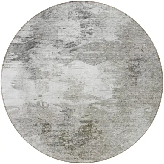 8' Beige Tan And Gray Round Abstract Washable Indoor Outdoor Area Rug Photo 7