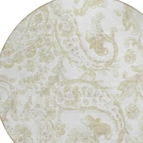 8' Beige Tan And Ivory Round Paisley Washable Indoor Outdoor Area Rug Photo 4