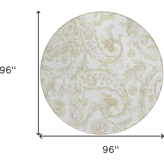 8' Beige Tan And Ivory Round Paisley Washable Indoor Outdoor Area Rug Photo 3