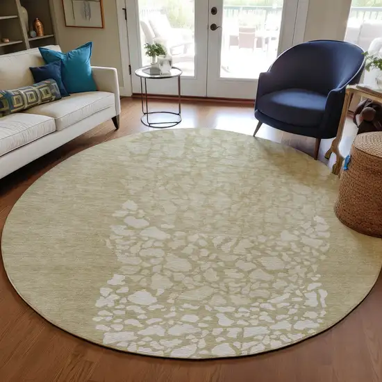 8' Beige Tan And Taupe Round Abstract Washable Indoor Outdoor Area Rug Photo 7