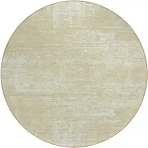 Photo of 8' Beige Tan And Taupe Round Abstract Washable Indoor Outdoor Area Rug