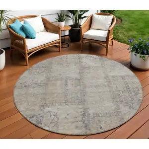 Photo of 8' Beige Taupe And Brown Round Patchwork Washable Indoor Outdoor Area Rug