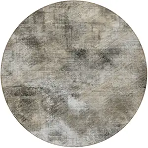 Photo of 8' Beige Taupe And Gray Round Abstract Washable Indoor Outdoor Area Rug