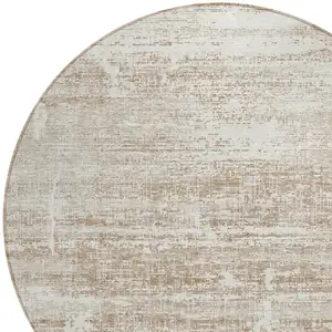 Photo of 8' Beige Taupe And Ivory Round Abstract Washable Indoor Outdoor Area Rug