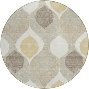 Photo of 8' Beige Taupe And Ivory Round Ogee Washable Indoor Outdoor Area Rug