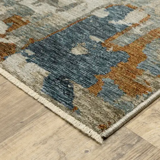 8' Beige Teal And Brown Abstract Runner Rug With Fringe Photo 7