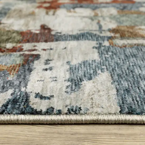 8' Beige Teal And Brown Abstract Runner Rug With Fringe Photo 8