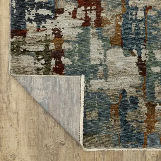 8' Beige Teal And Brown Abstract Runner Rug With Fringe Photo 4