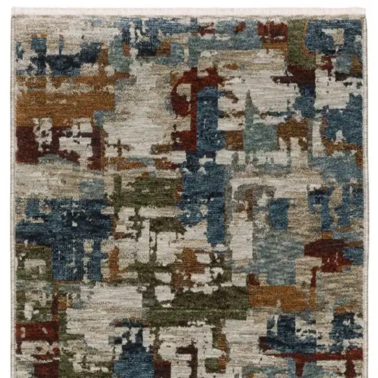 8' Beige Teal And Brown Abstract Runner Rug With Fringe Photo 6