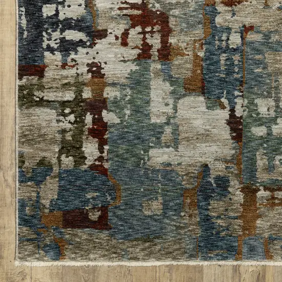 8' Beige Teal And Brown Abstract Runner Rug With Fringe Photo 5