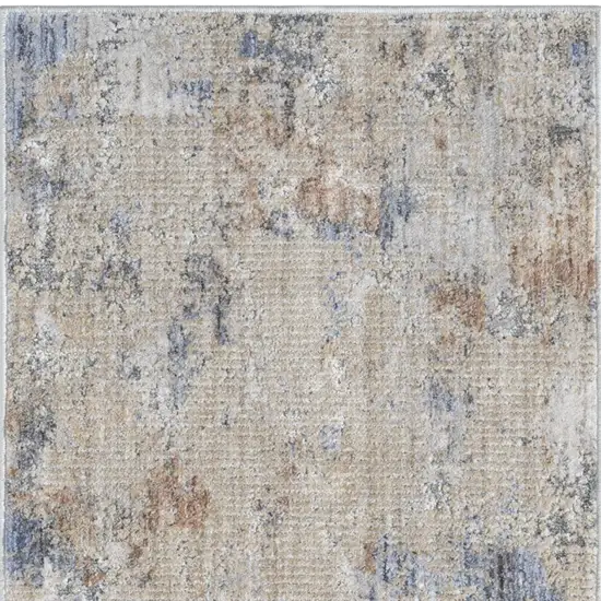 8' Beige Teal Blue and Gray Abstract Runner Rug With Fringe Photo 7