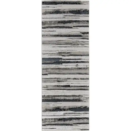 8' Beige and Black Abstract Distressed Runner Rug Photo 1