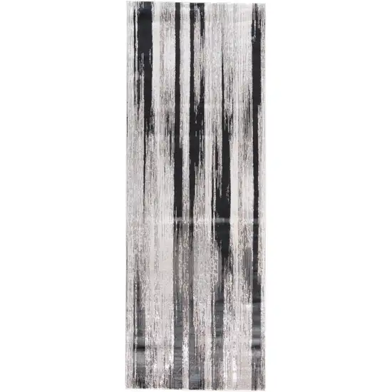 8' Beige and Black Abstract Power Loom Runner Rug Photo 1