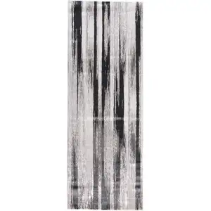 Photo of 8' Beige and Black Abstract Power Loom Runner Rug