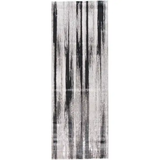 8' Beige and Black Abstract Power Loom Runner Rug Photo 3