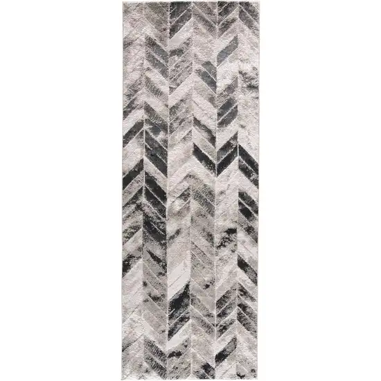 8' Beige and Black Chevron Runner Rug Photo 1