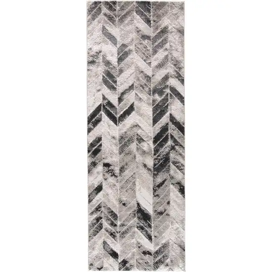 8' Beige and Black Chevron Runner Rug Photo 3