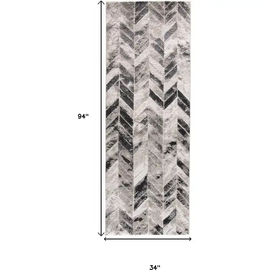 8' Beige and Black Chevron Runner Rug Photo 4