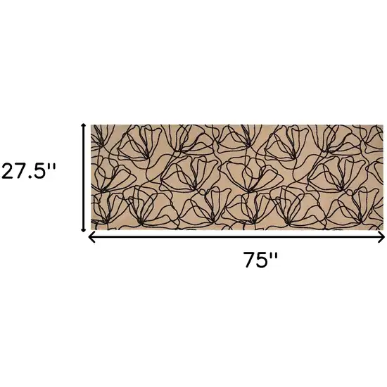 6' Beige and Black Floral Washable Runner Rug With UV Protection Photo 5