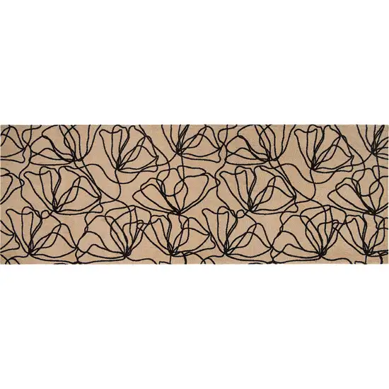 6' Beige and Black Floral Washable Runner Rug With UV Protection Photo 4