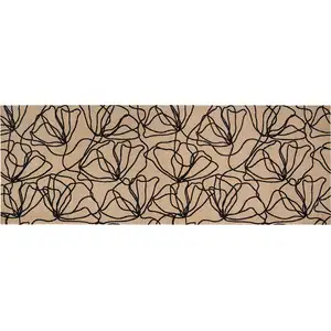 Photo of 6' Beige and Black Floral Washable Runner Rug With UV Protection