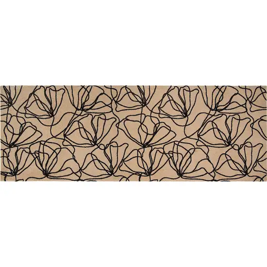 6' Beige and Black Floral Washable Runner Rug With UV Protection Photo 1