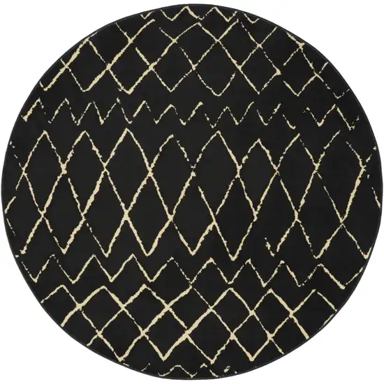 5' Beige and Black Round Abstract Power Loom Area Rug Photo 2