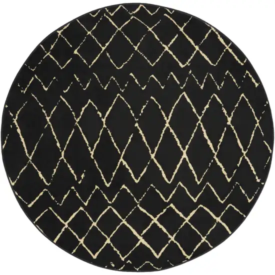 5' Beige and Black Round Abstract Power Loom Area Rug Photo 6